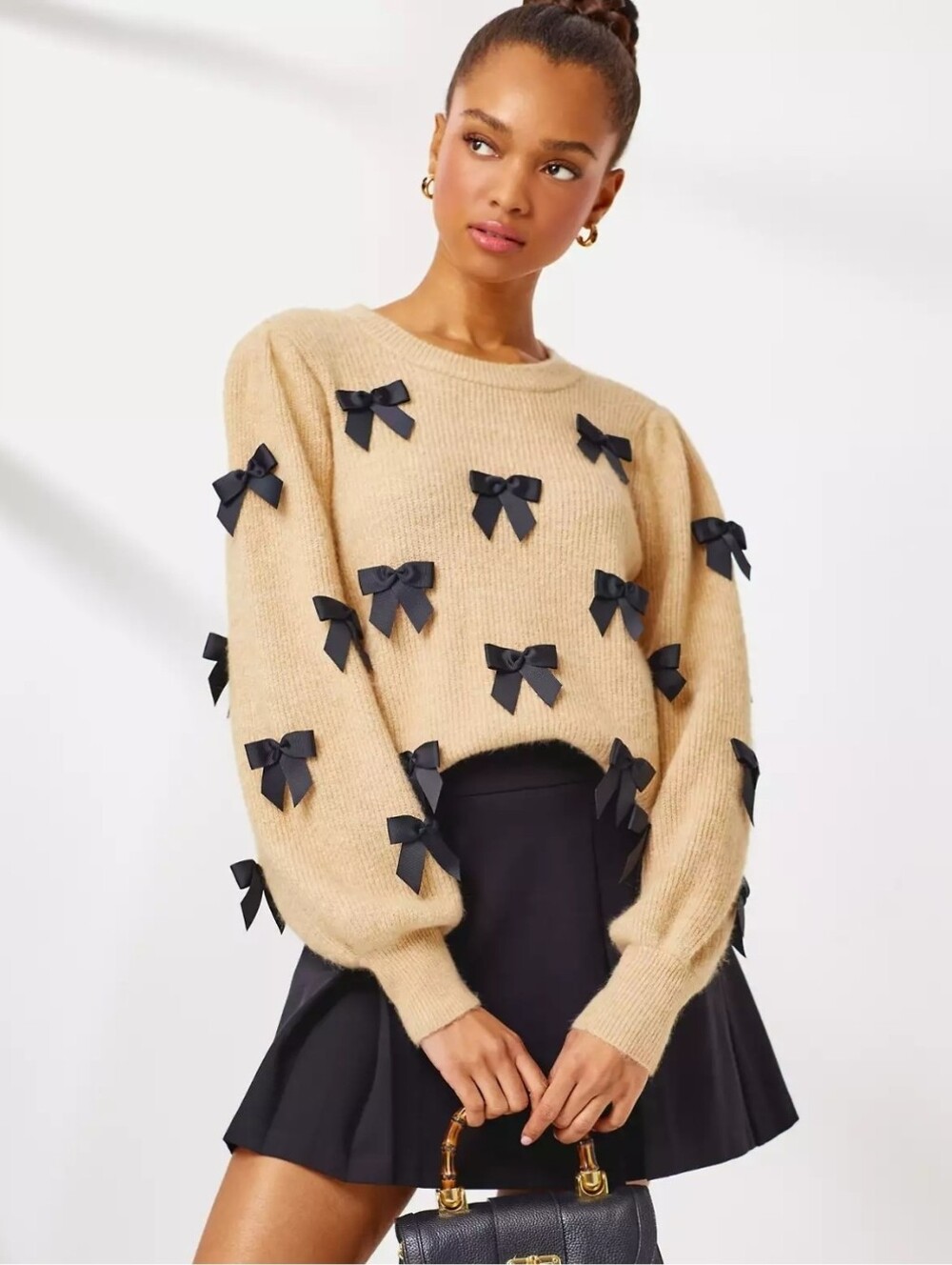 Lilly Pulitzer Zarie Sweater, Tan/Cream With Black Bows